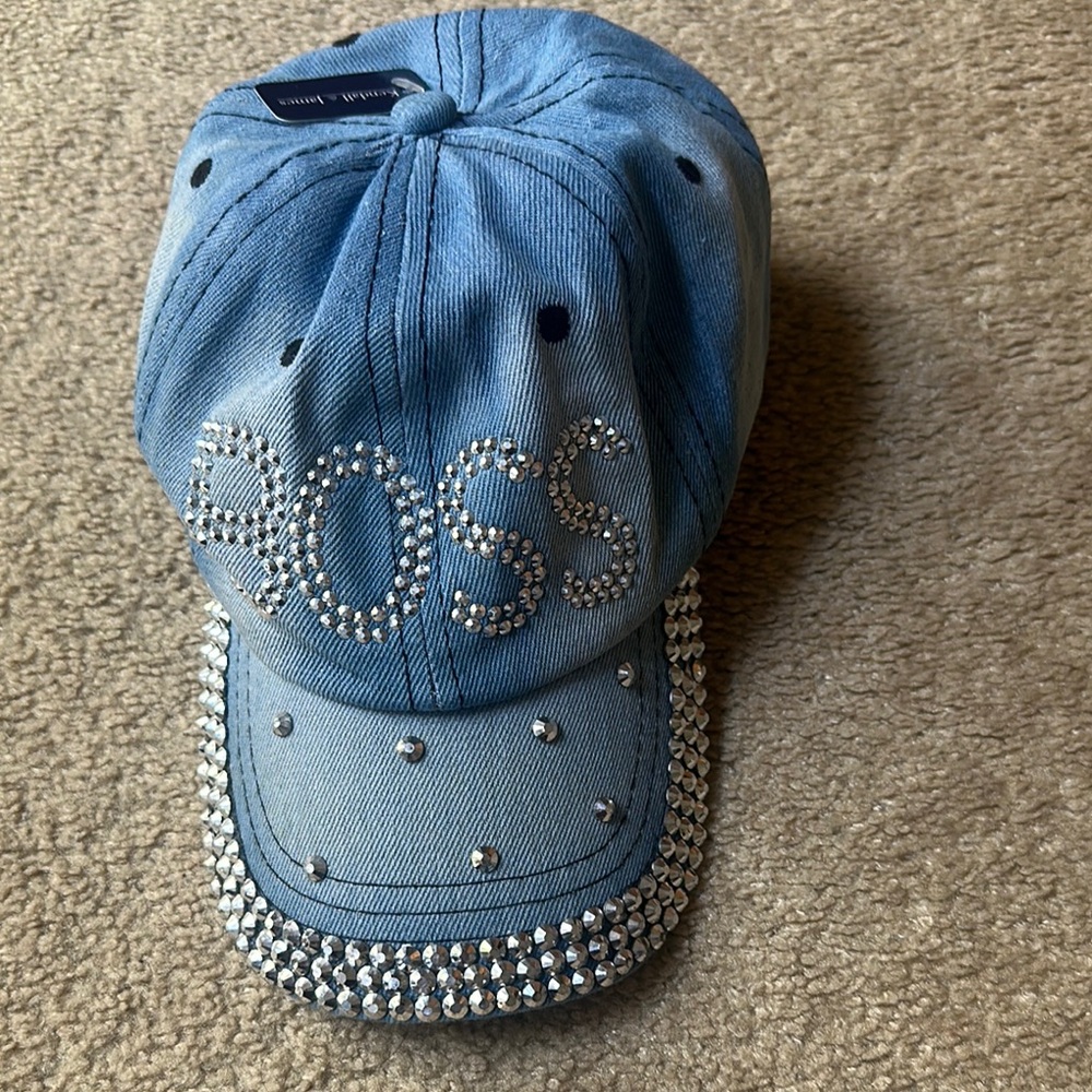 Blue Denim Rhinestone Cap